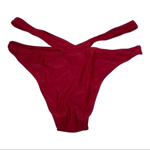 Cranberry Red Double Band Bikini Bottoms Cut Outs Size Large New Without Tags - Picture 2 of 5